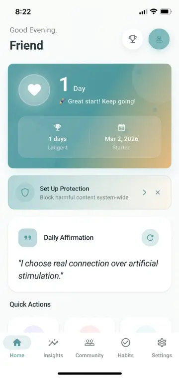 Pure Path sobriety tracker home screen